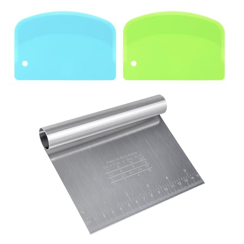 3 Stück Teigkarte, Packung Von 2 Silikon Teig Karten Und 1-Stück Edelstahl Teig Schneider Teigmesser Set, Kuchen Karte, Teig Schneider Für Kuchen, Pizza, Brotschneiden, Küchenzubehör Teigschneider von Cozy Inviting