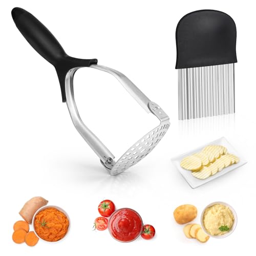 Cozy Inviting Kartoffelstampfer Edelstahl, Kartoffelstampfer & Wellenschneider Set, Hand Masher Mit Gummigriff Ergonomischer Griff Kartoffelpresse Für Geschirrspüler Safe, Kartoffelpüre, Gemüse, Obst von Cozy Inviting