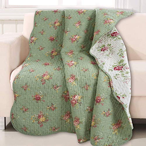 Cozy Line Home Fashions Gesteppter Überwurf im Vintage-Stil, Blumenmuster, 100% Baumwolle, wendbar, für alle Jahreszeiten, Blüte von Cozy Line Home Fashions