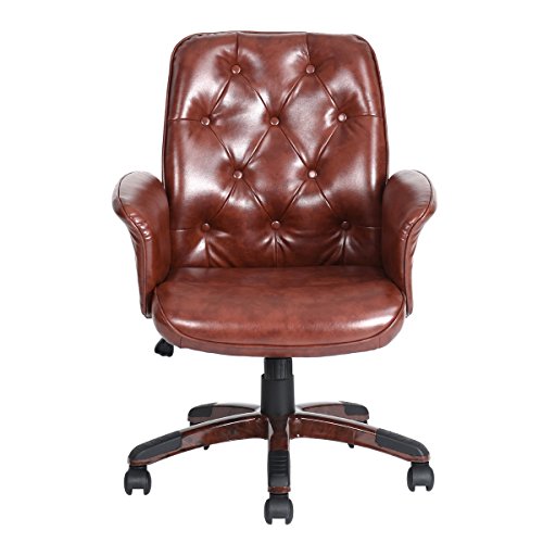 Cozy Maison Bürostuhl Computer Schreibtisch Stuhl Executive Stuhl Einstellbares Hochglanz PU Leder mit 5 Rädern Drehbar, Braun von Cozy Maison