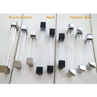3, 75 5 6, 3 7, 5 8, 8" Acryl Schrankgriff Klar Lucite Schubladengriff Schwarz Kommode Knauf Poliert Silber Gebürstet Nickel 96 128 160 192 224 von CozyChiccc
