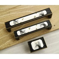 3.75" 5" Schwarz Bronze Schublade Griff Weiß Keramik Möbel Knauf Porzellan Schrank Ziehen Möbelknopf Schmetterling Pflanze Blatt 96 128mm von CozyChiccc