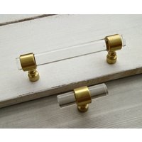 3.75" Lucite Schubladengriff Klar Acryl Küchenschrank Türknopf Gebürstet Gold Messing Pull Dekorative Möbelknopf 96mm von CozyChiccc