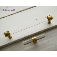 6, 3" Gebürsteter Gold Messing Kommode Griff Pull Clear Lucite Schubladenknopf Dekorativer Schrankgriff Möbelknopf Verzierter Kleiderschrankgriff von CozyChiccc