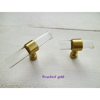 Klar Acryl Schublade Knauf Gebürstet Gold Messing Kommode Griff Ziehen Lucite Küchenschrank Dekorative Schrank Griff Verzieren von CozyChiccc