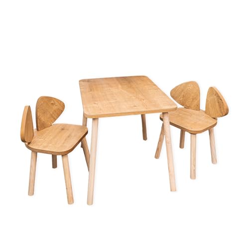 COZYCOLLECTIONS Montessori Kindertisch mit 2 Stühlen aus Holz – Kinder Tisch & Stuhl Set für Spiel, Malen & Essen – CE-Zertifiziert, robust & sicher, Kinderzimmer Möbel für Kleinkinder (1, Mickey) von CozyCollectiions