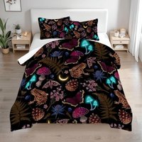 Dark Acatemia Queen Tröster Set Pilze Kröten Mond 3 Teilig Luxus Bettwäsche Schwarz Weiss Gothic Cottagecore 90x90 von CozyCushionCove