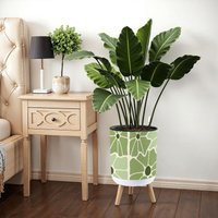 Grün-Weißer Retro-Blumentopf Mit Holzbeinen Mid-Century Modern Home Decor von CozyCushionCove