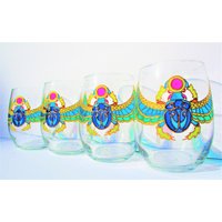 Art-Deco-Set Mit 4 Käfer Stemless Bechern Handbemalte Gläser Geschenk Für Ihn Sie Kapazität 20 Unzen Jedes Glas von CozyHome1