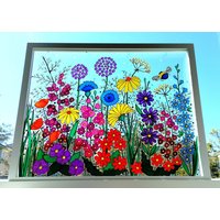 Wilde Blumen 21 "x 17" Wiese Kunst 3D Glasmalerei Glaskunst Sonnenfänger Originalgemälde Moderne Fensterbehang Bunte Gerahmte von CozyHome1