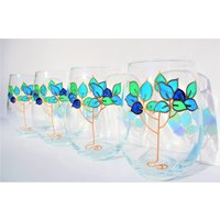Handbemalte Stammlose Kelche Art Deco Blauer Baum Gläser, 4Er Set von CozyHome1