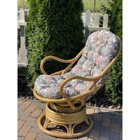 Handgefertigtes Langes Stuhlkissen Aus Rattan/Weiches Sitzkissen Mit Drehbarer Rückenlehne Für Die Terrasse/Wasserdichtes Schaukelstuhlkissen Bändern von CozyHomeAndGarden