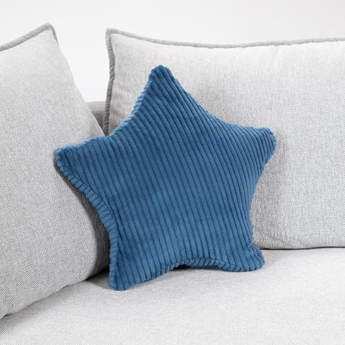 Sternkissen Cord Blau Deko-Kissen Breitcord Kuschelkissen Stern Öko-Tex 100 Zertifiziert und 40°C waschbar - Sternenkissen für Sofa, Wohnzimmer oder Kinder-Zimmer - 38x38x14 cm von CozyKing