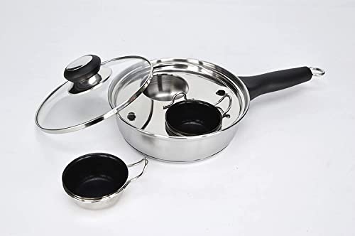 CozyKit Pochierpfanne für 2 Tassen – Pochierter Eierkocher aus Edelstahl – perfekter pochierter Eierkocher – Induktionskochfeld-Eierpochierer-Kochgeschirr-Set mit 2 großen PFOA-freien von CozyKit