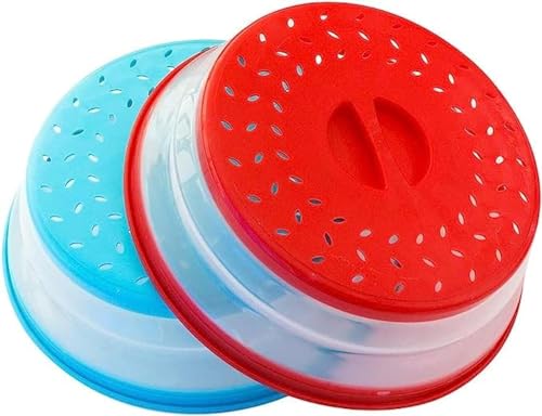 Faltbare Mikrowellen-Abdeckung (rot + blau), BPA-frei, Mikrowellen-Spritzschutz, Sieb für Obst, Gemüse, 2 Packungen von CozyKit