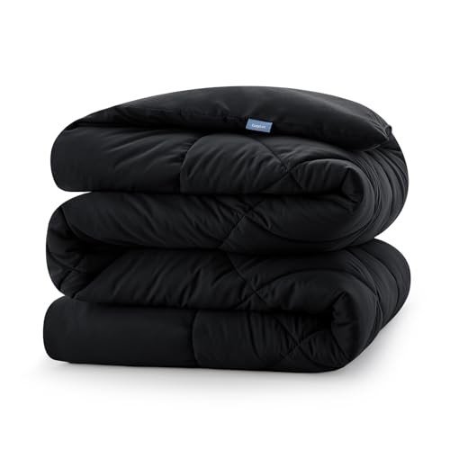 CozyLux Bettdecke 155x220 cm für 4 Jahreszeiten, Steppdecke Mikrofaser 300gsm 155x220cm, Ganzjahresdecke 220x155, Super Weiche Zudecke Schlafdecke Atmungsaktive 155 x 220, Schwarz von CozyLux