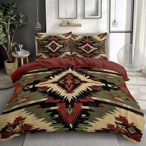 2 teilig Bettwäsche-Sets 100 x 135 cm Rötlich Braun - Bettbezug mit Südwesten Indianer Stammes- Druck Muster, Mikrofaser mit Reißverschluss Atmungsaktiv Weich und Bügelfrei, Kissenbezug 40x60 cm von CozyRest