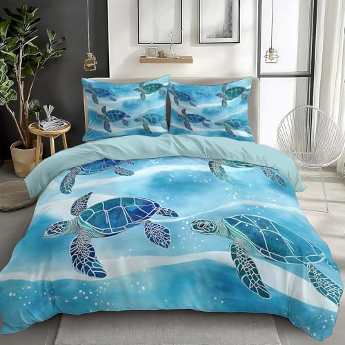 Bettwäsche Set 240 x 220 cm Aquarell Schildkröte Bettbezug 3 teilig Weich Mikrofaser Bettwaren, Hellblau Grün Bettwäsche-Set für Kinder Teenager Erwachsener ReißVerschluss Mit 2 Kissenbezug 80x80 cm Bettwäsche Set 240 x 220 cm Aquarell Schildkröte Bettbezug 3 teilig Weich Mikrofaser Bettwaren, Hellblau Grün Bettwäsche-Set für Kinder Teenager Erwachsener ReißVerschluss Mit 2 Kissenbezug 80x80 cm von CozyRest