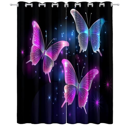 Blickdichte Vorhänge, Verdunkelungsvorhang - Leuchtende Schmetterlinge Sternenhimmel 160 x 140 cm - Vorhänge Mit Ösen, Polyester für Schlafzimmer Wohnzimmer, Geräuschreduzierung 2 St, Schwarz von CozyRest