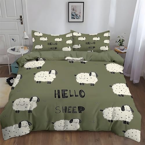 CozyRest 3 teilig Bettwäsche-Sets 135 x 200 cm Grasgrün - Bettbezug mit Niedliches Cartoon-Schaf Muster, Mikrofaser mit Reißverschluss Atmungsaktiv Weich und Bügelfrei, Kissenbezug 80x80 cm CozyRest 3 teilig Bettwäsche-Sets 135 x 200 cm Grasgrün - Bettbezug mit Niedliches Cartoon-Schaf Muster, Mikrofaser mit Reißverschluss Atmungsaktiv Weich und Bügelfrei, Kissenbezug 80x80 cm von CozyRest