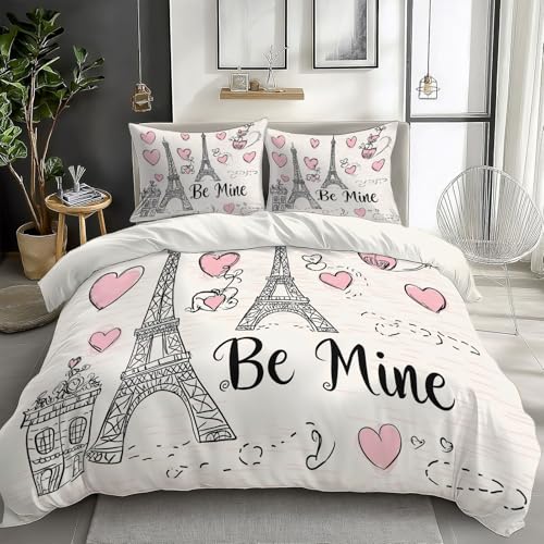 CozyRest 3 teilig Bettwäsche-Sets 135 x 200 cm Weiß - Bettbezug mit Romantischer Pariser Eiffelturm Muster, Mikrofaser mit Reißverschluss Atmungsaktiv Weich und Bügelfrei, Kissenbezug 80x80 cm CozyRest 3 teilig Bettwäsche-Sets 135 x 200 cm Weiß - Bettbezug mit Romantischer Pariser Eiffelturm Muster, Mikrofaser mit Reißverschluss Atmungsaktiv Weich und Bügelfrei, Kissenbezug 80x80 cm von CozyRest