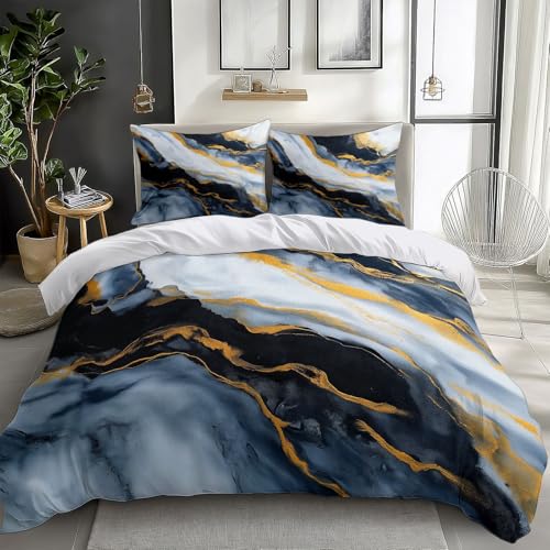 CozyRest Bettbezug 135 x 200 cm Bettwäsche Set 3 Teilig mit 2 Kissenbezügen, Muster Abstraktes Marmormuster Wende Bettwäsche für Erwachsene Kinder, aus Weiche Mikrofaser mit Reißverschluss von CozyRest