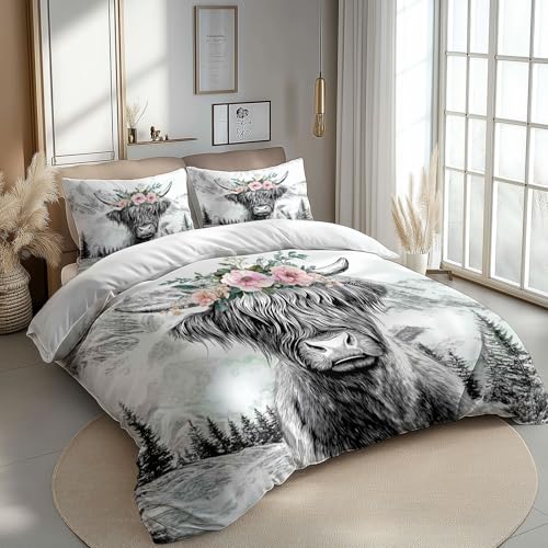 CozyRest Bettbezug 135 x 200 cm Hochlandrind Tuschemalerei Muster 3 Teilig Bettwäsche-Sets Weich Mikrofaser mit 2 mal Kissenbezüge 80x80 cm, Bügelfrei Knitterfrei Bettbezug für Allergiker geeignet CozyRest Bettbezug 135 x 200 cm Hochlandrind Tuschemalerei Muster 3 Teilig Bettwäsche-Sets Weich Mikrofaser mit 2 mal Kissenbezüge 80x80 cm, Bügelfrei Knitterfrei Bettbezug für Allergiker geeignet von CozyRest