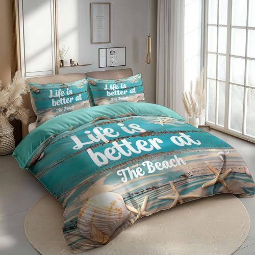 CozyRest Bettbezug 155 x 220 cm Das Leben ist schöner am Strand Muster 3 Teilig Bettwäsche-Sets Weich Mikrofaser mit 2 mal Kissenbezüge 80x80 cm, Knitterfrei Türkis Bettbezug für Allergiker geeignet CozyRest Bettbezug 155 x 220 cm Das Leben ist schöner am Strand Muster 3 Teilig Bettwäsche-Sets Weich Mikrofaser mit 2 mal Kissenbezüge 80x80 cm, Knitterfrei Türkis Bettbezug für Allergiker geeignet von CozyRest