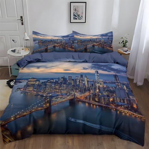 CozyRest Bettbezug 240 x 220 cm Skylinelandschaft von New York City Muster 3 Teilig Bettwäsche-Sets Weich mit 2 mal Kissenbezüge 80x80 cm, Bügelfrei Knitterfrei Blau Bettbezug für Allergiker geeignet CozyRest Bettbezug 240 x 220 cm Skylinelandschaft von New York City Muster 3 Teilig Bettwäsche-Sets Weich mit 2 mal Kissenbezüge 80x80 cm, Bügelfrei Knitterfrei Blau Bettbezug für Allergiker geeignet von CozyRest
