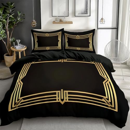 CozyRest Bettbezug Luxus-Gold-Geometrie Thema 200 x 200 cm Wendebettwäsche aus Mikrofaser für Kind Paar, Schwarz Deckenbezug, Mit 2x80x80 cm Kissenbezug und Reißverschluss CozyRest Bettbezug Luxus-Gold-Geometrie Thema 200 x 200 cm Wendebettwäsche aus Mikrofaser für Kind Paar, Schwarz Deckenbezug, Mit 2x80x80 cm Kissenbezug und Reißverschluss von CozyRest