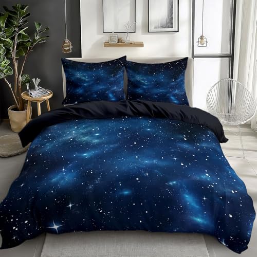 CozyRest Bettwäsche 155 x 220 cm 3teilig Schwarz Bettbezüge Set mit Sternenklarer Nachthimmel Sterne Muster, Bettwäsche-Sets aus Mikrofaser mit Reißverschluss Weich und Bügelfrei von CozyRest