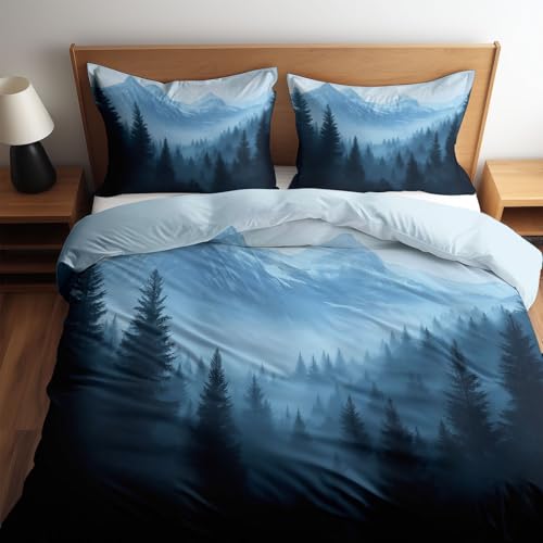 CozyRest Bettwäsche 155 x 220 cm Bettbezug Set 3 Teilig mit 2 Kissenbezügen, Muster Nebliger Kiefernwald Wende Hellblau Bettwäsche für Teenager Kinder, aus Weiche Mikrofaser mit Reißverschluss CozyRest Bettwäsche 155 x 220 cm Bettbezug Set 3 Teilig mit 2 Kissenbezügen, Muster Nebliger Kiefernwald Wende Hellblau Bettwäsche für Teenager Kinder, aus Weiche Mikrofaser mit Reißverschluss von CozyRest