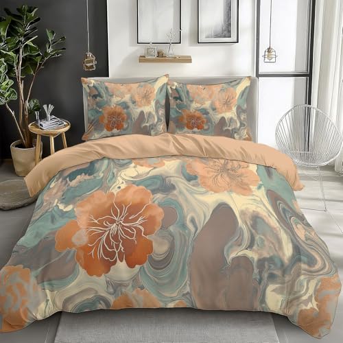 CozyRest Bettwäsche 200 x 200 cm Braun Bettwäsche Set Blumige Rosen Muster Mikrofaser Wendebettwäsche Bettbezug Set Dreiteilig Gedruckt für Erwachsene Teenager von CozyRest