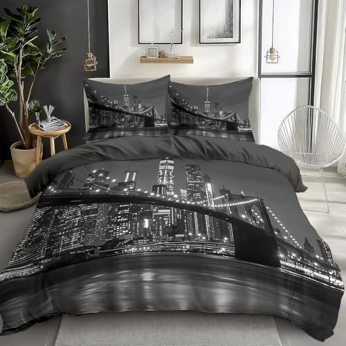 CozyRest Bettwäsche 200 x 200 cm Dunkelgrau Bettbezug und 80x80 Kissenbezug, Wendebettwäsche Set Muster Brooklyn Bridge New York Weiche Microfaser für Mädchen Kinder CozyRest Bettwäsche 200 x 200 cm Dunkelgrau Bettbezug und 80x80 Kissenbezug, Wendebettwäsche Set Muster Brooklyn Bridge New York Weiche Microfaser für Mädchen Kinder von CozyRest