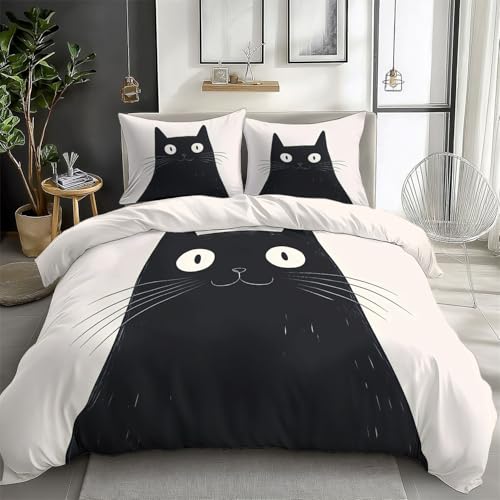 CozyRest Bettwäsche 200 x 200 cm Elfenbein Bettbezug und 80x80 Kissenbezug, Wendebettwäsche Set Muster Schwarze Katze süße Katze Weiche Microfaser für Mädchen Kinder CozyRest Bettwäsche 200 x 200 cm Elfenbein Bettbezug und 80x80 Kissenbezug, Wendebettwäsche Set Muster Schwarze Katze süße Katze Weiche Microfaser für Mädchen Kinder von CozyRest