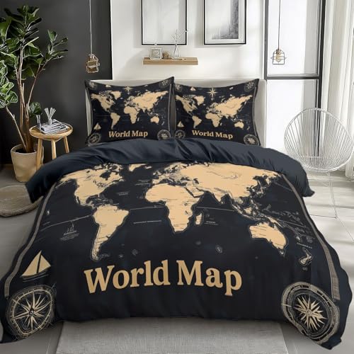 CozyRest Bettwäsche Bettbezug 135 x 200 cm Weltkarte 3 teilig Graublau Bettwäsche Set Mikrofaser Bettbezug mit Kissenbezug 80x80cm Atmungsaktiv Weich CozyRest Bettwäsche Bettbezug 135 x 200 cm Weltkarte 3 teilig Graublau Bettwäsche Set Mikrofaser Bettbezug mit Kissenbezug 80x80cm Atmungsaktiv Weich von CozyRest