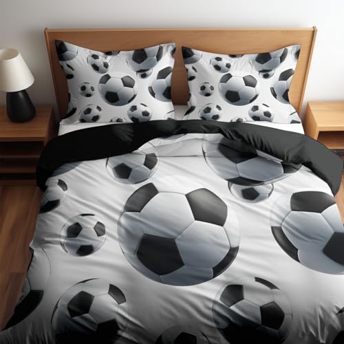 CozyRest Bettwäsche Set 155 x 220 cm Wende Bettbezug Set, Schwarz, Sport Fußball 3D, Weiche Vier Jahreszeiten Bettbezug mit Reißverschluss und 80x80cm Kissenbezug CozyRest Bettwäsche Set 155 x 220 cm Wende Bettbezug Set, Schwarz, Sport Fußball 3D, Weiche Vier Jahreszeiten Bettbezug mit Reißverschluss und 80x80cm Kissenbezug von CozyRest