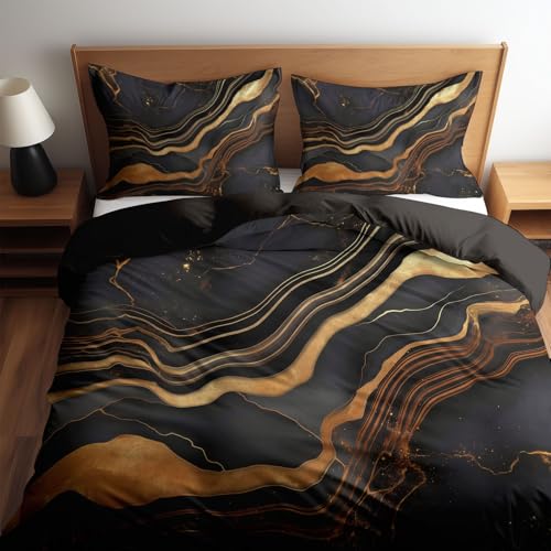 CozyRest Bettwäsche Set 180 x 200 cm Wende Bettbezug Set, Dunkelgrau, Marmor Schwarz Gold, Weiche Vier Jahreszeiten Bettbezug mit Reißverschluss und 80x80cm Kissenbezug von CozyRest