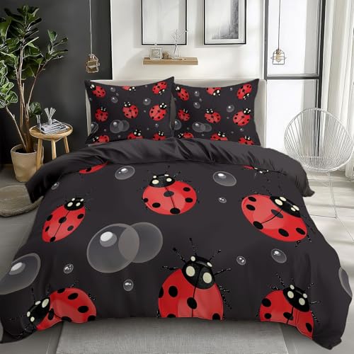 CozyRest Bettwäsche Set 200 x 200 cm Marienkäfer und Blasen Wendebettwäsche Drucken Bettbezug 3teilig mit Kissenbezug 80x80 cm, Dunkelgrau Bettwäsche Bettbezug mit Reißverschluss CozyRest Bettwäsche Set 200 x 200 cm Marienkäfer und Blasen Wendebettwäsche Drucken Bettbezug 3teilig mit Kissenbezug 80x80 cm, Dunkelgrau Bettwäsche Bettbezug mit Reißverschluss von CozyRest