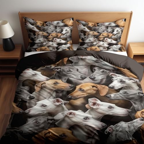 CozyRest Bettwäsche Set 200 x 200 cm Wende Bettbezug Set, Braun, Windhund Tier, Weiche Vier Jahreszeiten Bettbezug mit Reißverschluss und 80x80cm Kissenbezug von CozyRest