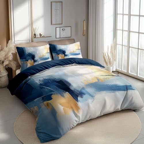 CozyRest Blau Goldstruktur Moderne Kunst Bettwäsche Set Blau Bettdeckenbezug mit Reißverschluss Pflegeleicht Mikrofaser Hypoallergen 180 x 200 cm 2 Kissenbezug 80x80 cm CozyRest Blau Goldstruktur Moderne Kunst Bettwäsche Set Blau Bettdeckenbezug mit Reißverschluss Pflegeleicht Mikrofaser Hypoallergen 180 x 200 cm 2 Kissenbezug 80x80 cm von CozyRest