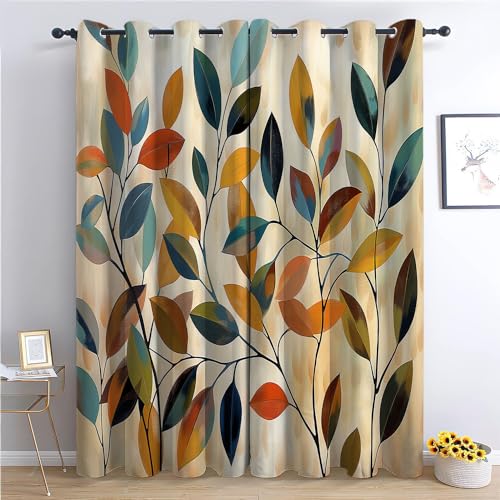CozyRest Blickdichte Gardinen Bunte Blätter in Aquarell Verdunkelungsvorhang - Lichtundurchlässige Vorhang mit Ösen für Schlafzimmer Geräuschreduzierung 214 x 91.5 cm, 2er Set von CozyRest