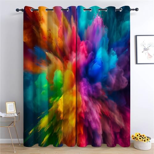 CozyRest Blickdichte Gardinen Buntes Wasser Bunte Flecken Verdunkelungsvorhang - Lichtundurchlässige Vorhang mit Ösen für Schlafzimmer Geräuschreduzierung Regenbogenfarben 215 x 110 cm (HxB), 2er Set von CozyRest
