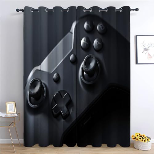 CozyRest Blickdichte Gardinen Schwarzer Controller Verdunkelungsvorhang - Lichtundurchlässige Vorhang mit Ösen für Schlafzimmer Geräuschreduzierung 160 x 70 cm, 2er Set von CozyRest
