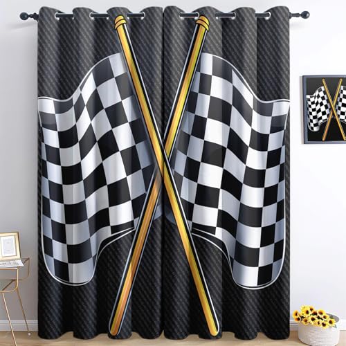 CozyRest Blickdichte Vorhänge Schlafzimmer Wohnzimmer Verdunkelungsvorhang Rennflagge Mit Zielflagge Blickdicht Vorhänge Kinderzimmer Schlafzimmer Thermovorhang Mit Ösen 160 x 70 cm（H X B） 2Er Set von CozyRest