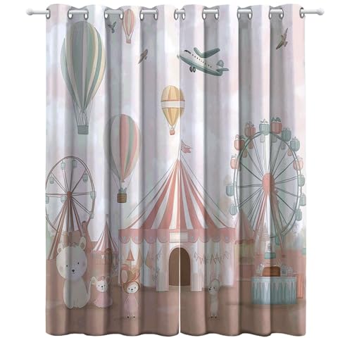 CozyRest Blickdichte Vorhänge Zirkus Verdunkelungsvorhang - Lichtundurchlässige Vorhang mit Ösen für Schlafzimmer Geräuschreduzierung Riesenrad Niedliches Tier 214 x 91.5 cm, 2er Set von CozyRest