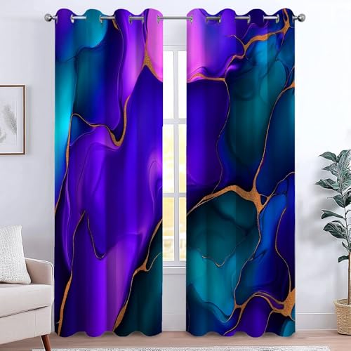 CozyRest Blickdichte Vorhänge für Wohnzimmer Verdunkelungsvorhänge Abstrakte Fluid Art Marmor Design Gardinen mit Ösen UV-Schutz Thermovorhang für Schlafzimmer 2er Set, 166 x 75 cm (H x B) von CozyRest