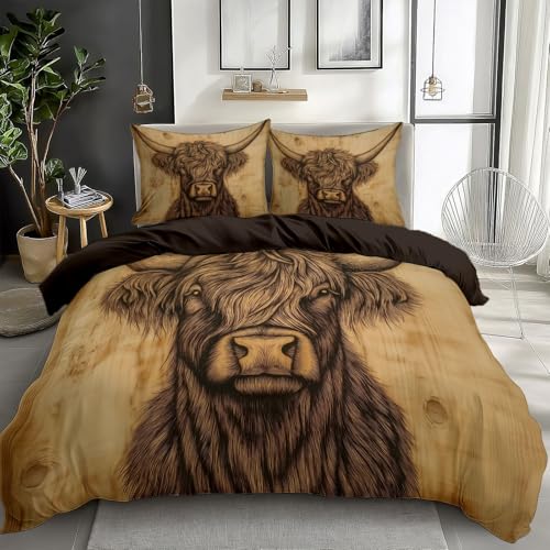 CozyRest Braun Bettwäsche 135 x 200 cm Reversibel, Schottisches Hochlandrind Mikrofaser Bedruckte Bettbezug Set 3 teilig - 1 Flauschige Bettbezug und 2 Kissenbezug 80x80 cm Weich und Bügelfrei CozyRest Braun Bettwäsche 135 x 200 cm Reversibel, Schottisches Hochlandrind Mikrofaser Bedruckte Bettbezug Set 3 teilig - 1 Flauschige Bettbezug und 2 Kissenbezug 80x80 cm Weich und Bügelfrei von CozyRest