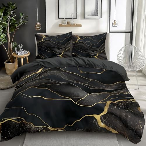 CozyRest Dunkelgrau Bettwäsche Set Mikrofaser, Superweich & Atmungsaktiv, Schwarzer Marmor Bettbezug für Kindbett, Pflegeleicht, für Allergiker, Ganzjahres geeignet, mit Reißverschluss 100 x 135 cm von CozyRest