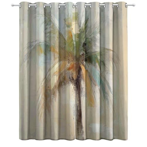 CozyRest Gardinen Kinderzimmer Schlafzimmer 160 x 70 cm (H x B) Thermovorhang Verdunkelungsvorhang Impressionismus Jungen Vorhänge Optimierte Palmen Blickdicht Ösenvorhang 2Er Set von CozyRest